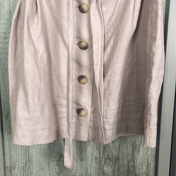 Topshop rose paper bag waist button up front linen blend mini skirt women's 8 - Picture 3 of 11